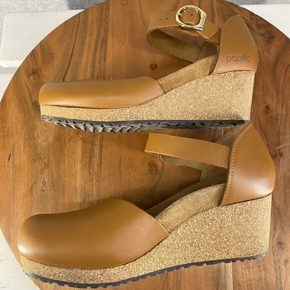 Papillio by Birkenstock Wedge Mary Cognac Brown Leather Sandals Size 36 (US 5) - Picture 10 of 12
